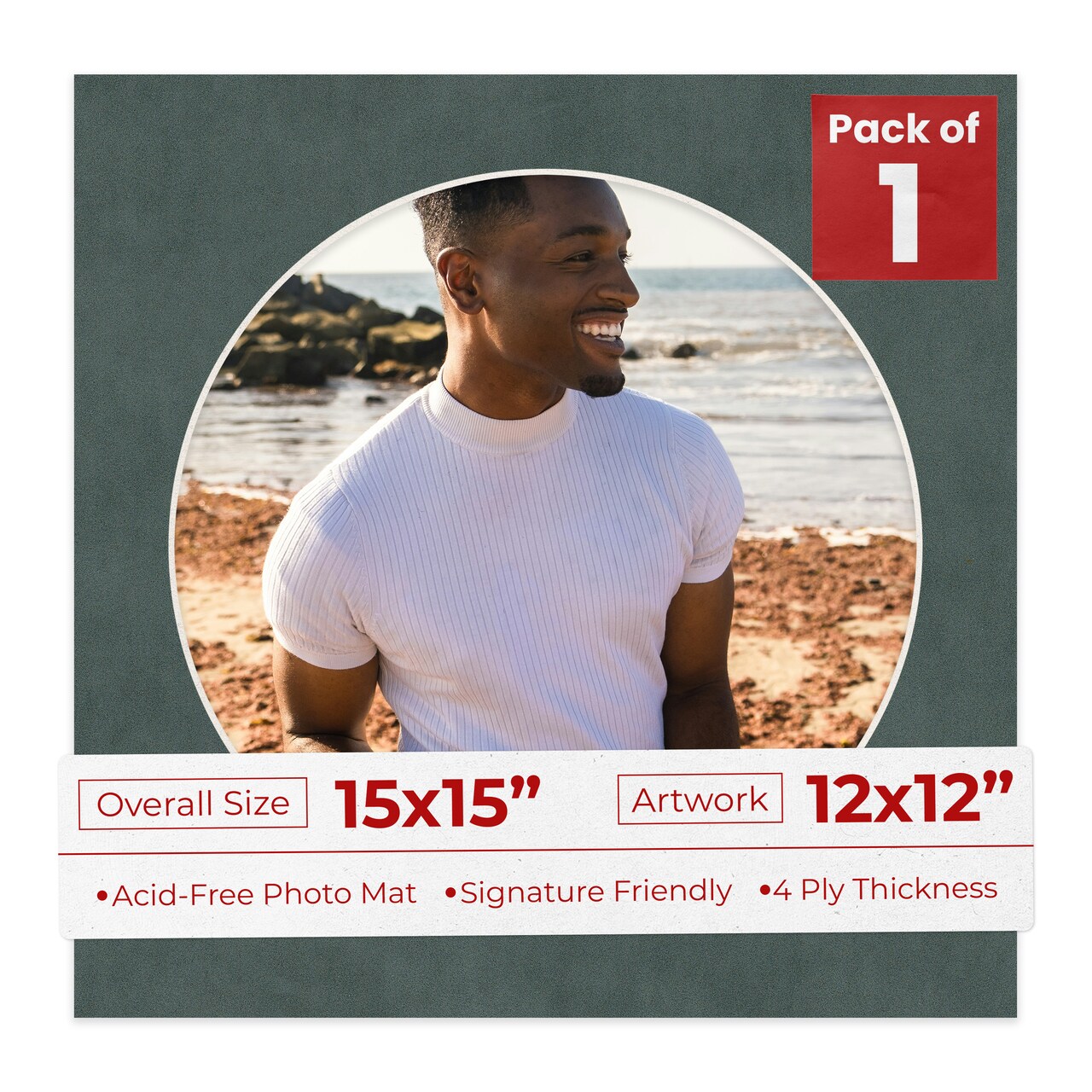 Dark Grey Suede Mat Board for 15x15 Frames - Circle Opening for 12x12 Photos